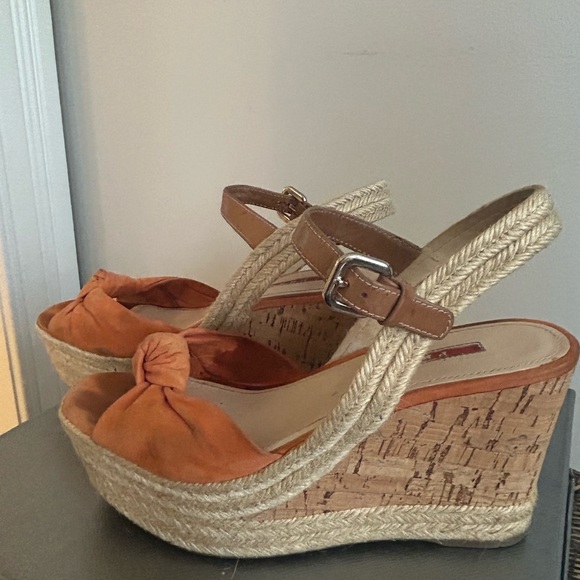 Prada Orange Platform Wedge Sandals - Picture 1 of 5